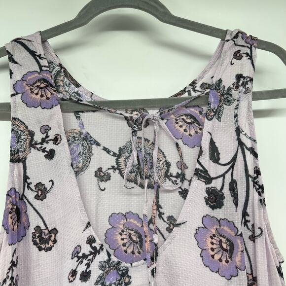 Free People Lavender Floral Mini Dress with Blue Waist Panel - Picture 5 of 9